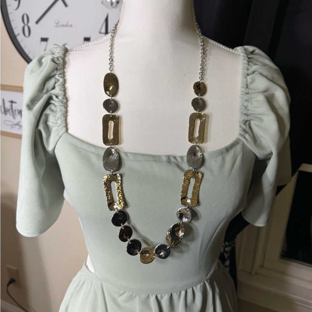Gold and Silver Statement Necklace array of shapes